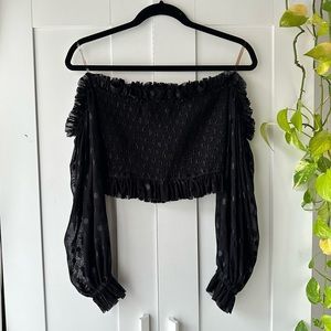 Black, Mesh Puff sleeve, Off-the-shoukder Top